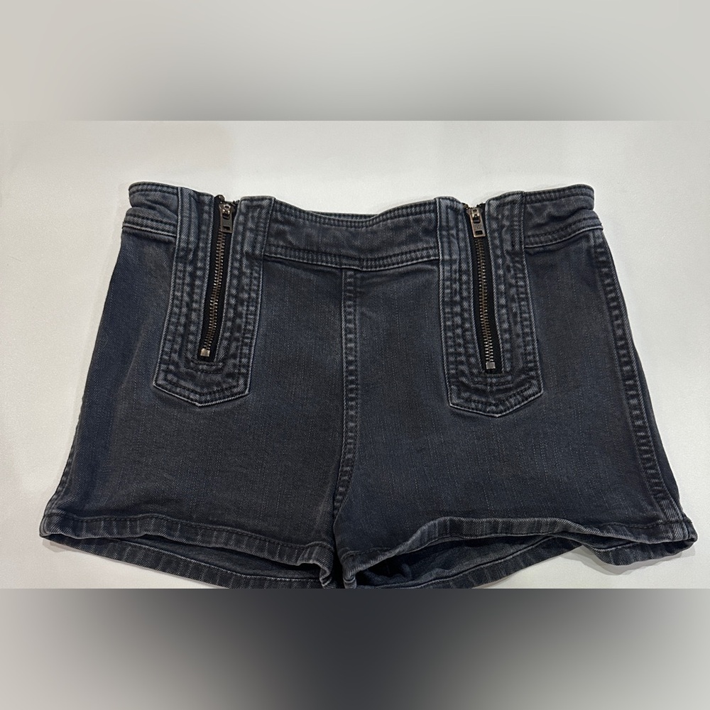 Free People Black B Mine Hi-Waist Double Zipper Stretch Denim Jean Shorts 26